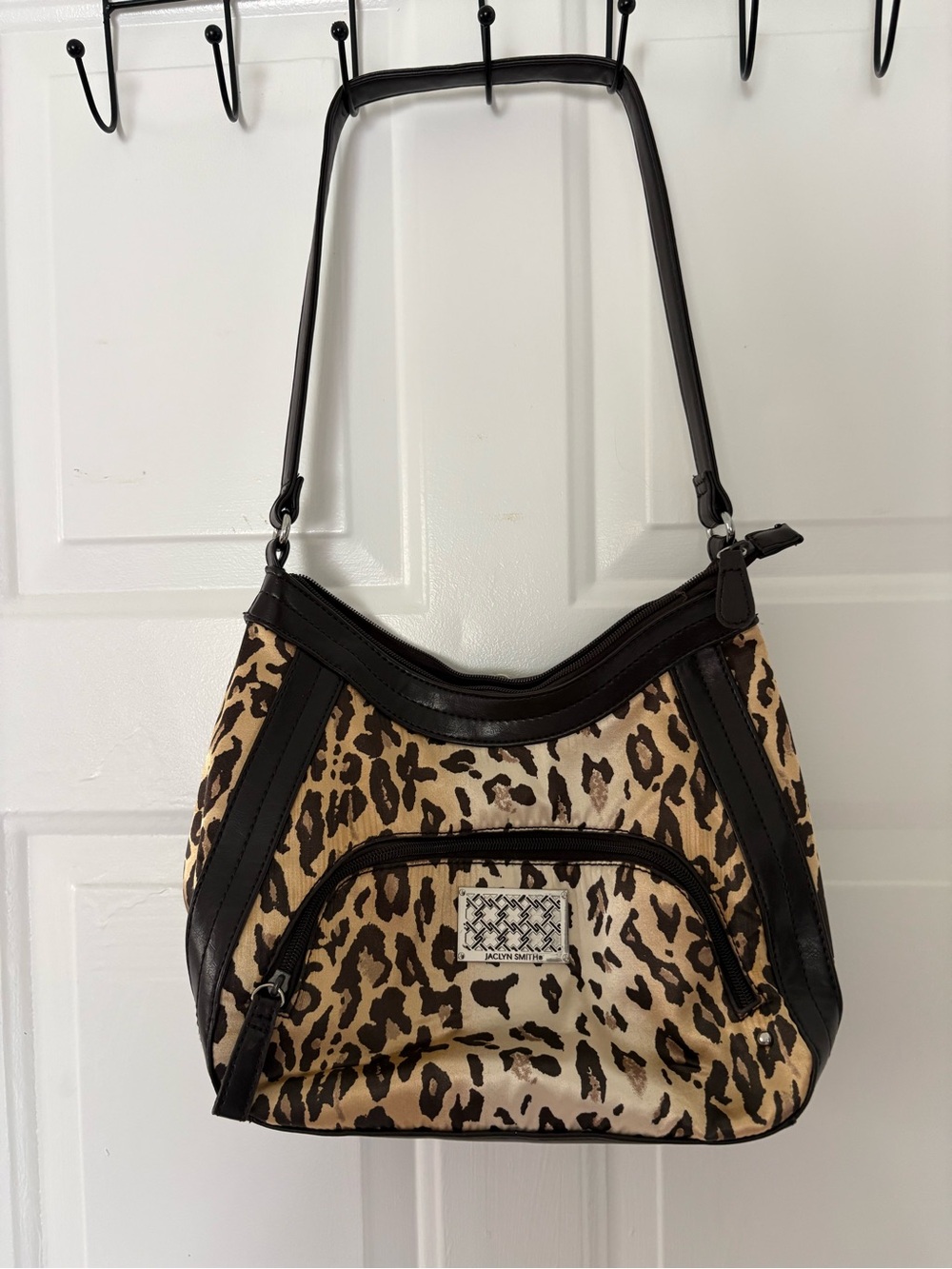 Jaclyn Smith Leopard Print Hobo with Brown Trim